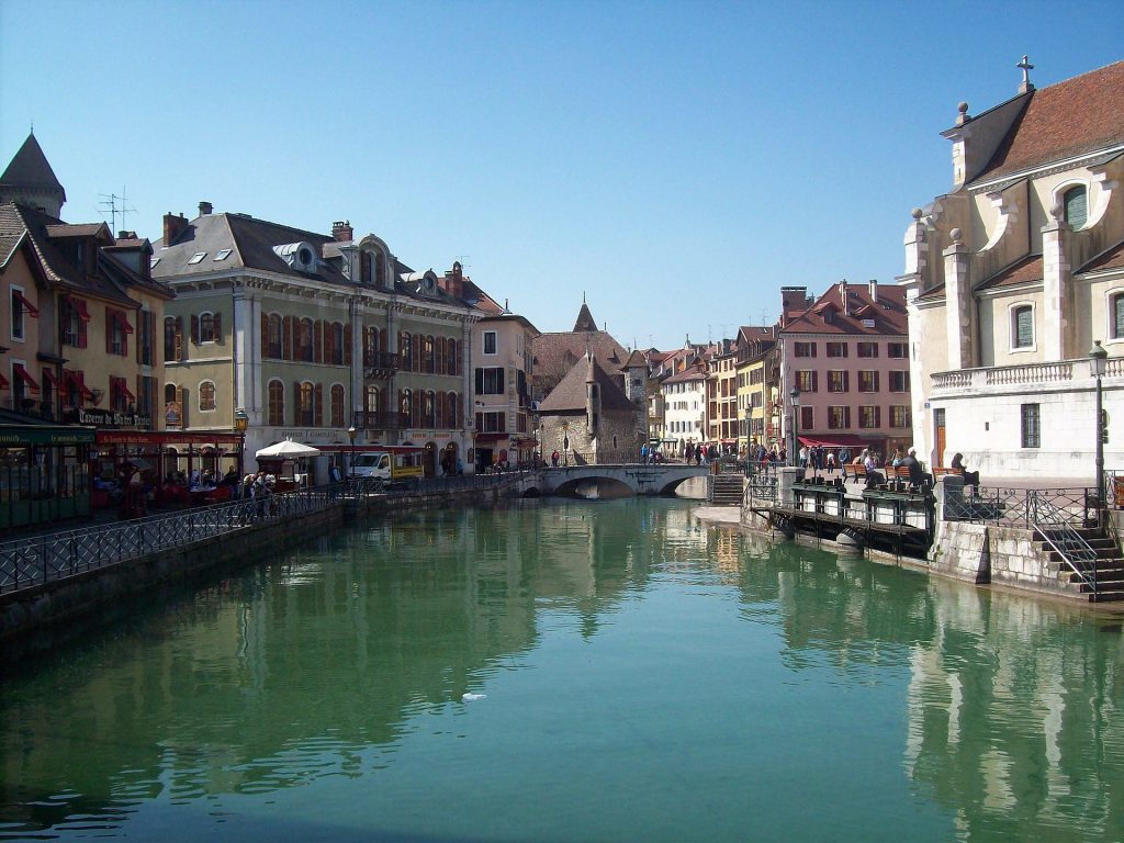 Annecy River in France with Buildings