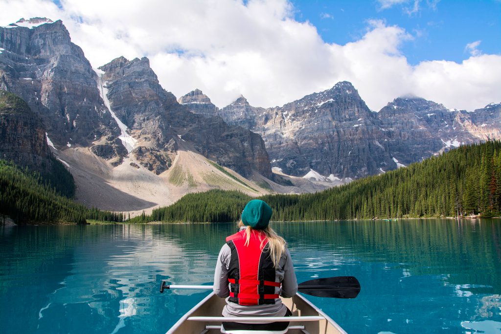 Girl in a boat on a Lake in Alberta